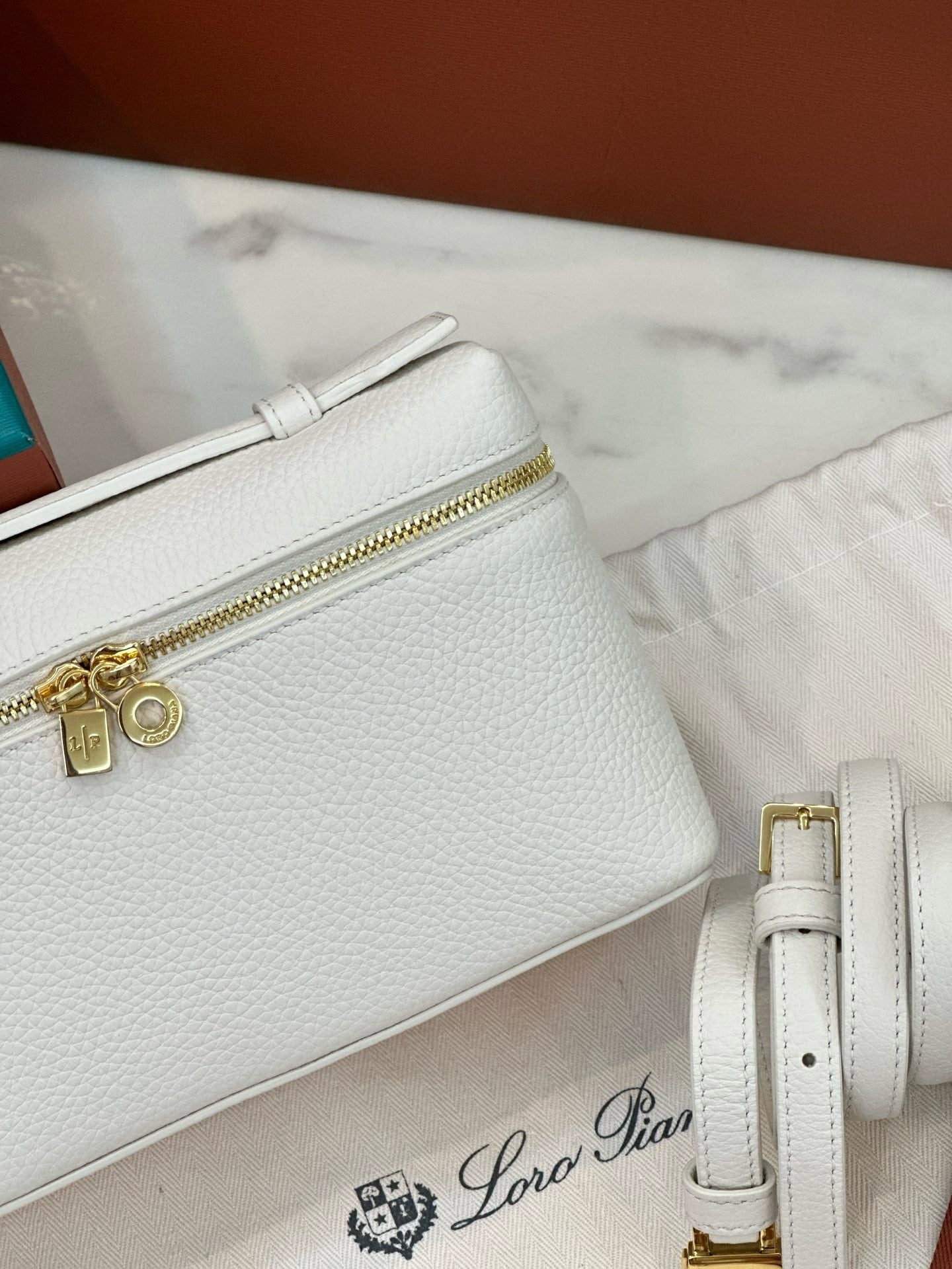 Loro Piana Extra Pocket LP19 Calfskin bag in White/ Cream with Gold zip
