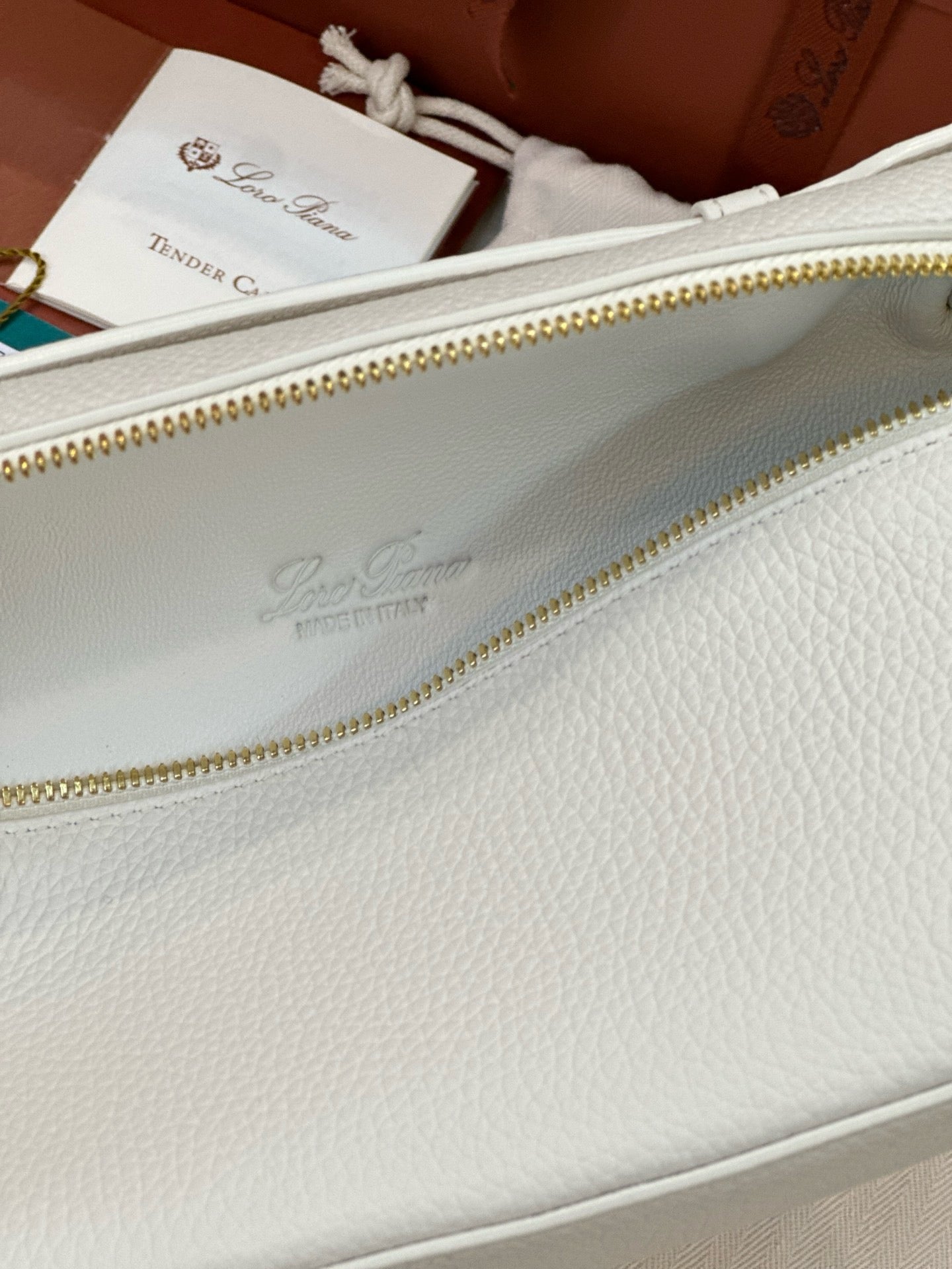 Loro Piana Extra Pocket LP19 Calfskin bag in White/ Cream with Gold zip