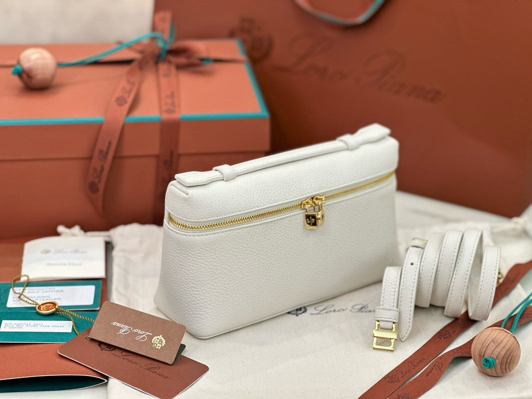 Loro Piana Extra Pocket LP19 Calfskin bag in White/ Cream with Gold zip